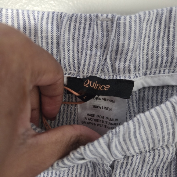 Quince Women's 100% Linen European Cropped Pinstripe Pants. Sz L Lagenlook - Picture 8 of 9